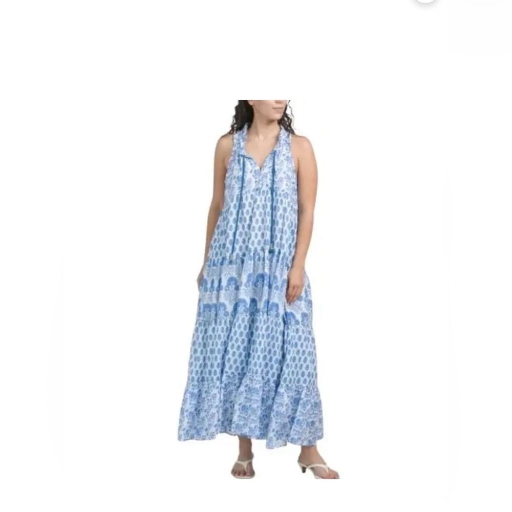 Calypso St. Barth Blue and White Printed Maxi Dress